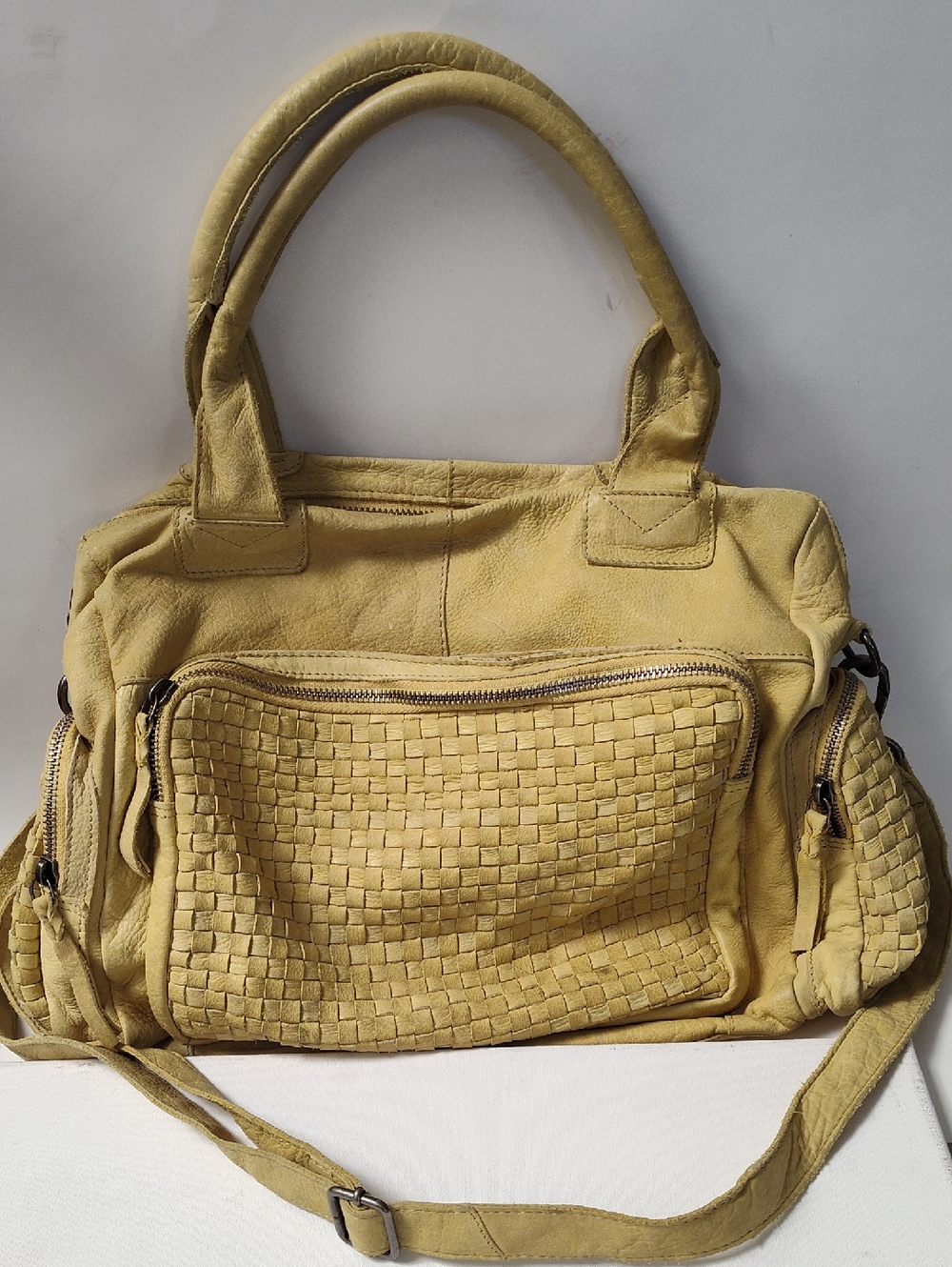 Latico Leather Crossbody Satchel With Woven Accents
